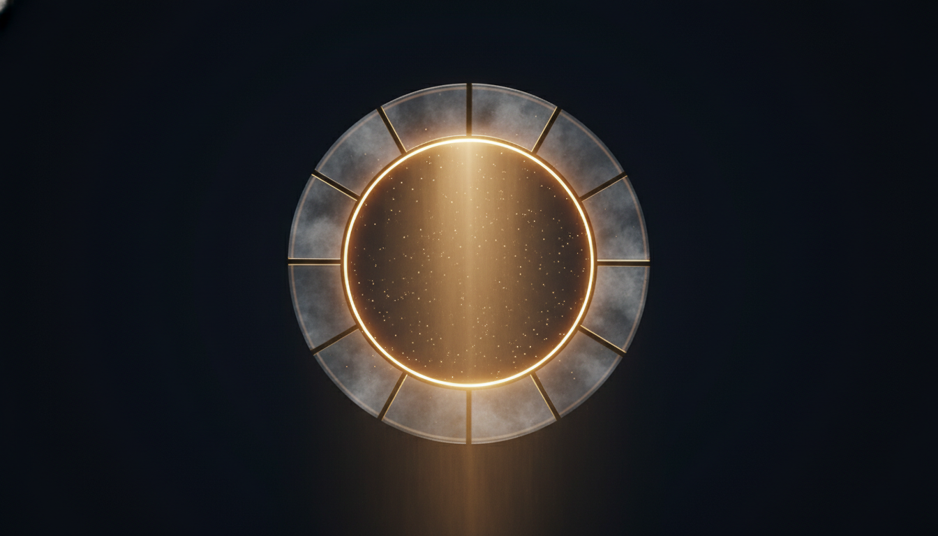 A ring of gold light cycling through contact silhouettes, representing an automated dialer