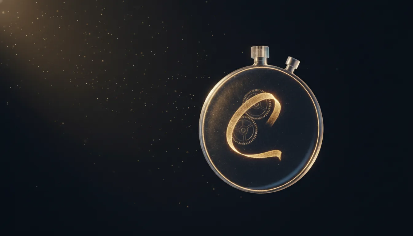 A clear glass stopwatch with a fast gold light streak in a dark scene